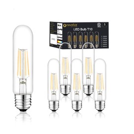 NOVELUX 5 Inch E26 Led Bulb Equal 80 Watt, 3000K Warm White Edison Bulb 6W Dimmable, 800LM T10 T9 Clear Glass Tubular Light Bulbs AC 120V for Chandelier Pipe Pendant Wall Light - UL Cert 6Pack