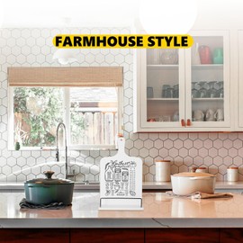 Cookbook Stand, Recipe Book Holder for Kitchen Counter, Farmhouse Cookbook Holder with Measurement Conversion Chart, Wood Cook Book Shelf, Kitchen Accessories for Cookbook Storage Organizer (White)