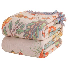 Alociaga Boho Throw Blanket, 100% Pure Premium Cotton Ultra Soft Farmhouse Reversible Blanket with Tassels for Bed Sofa Couch Chair Bedspread Quilt Decor Gift(60''x 80'')