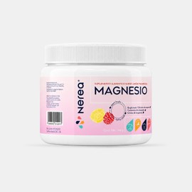 NEREA Magnesio - 3 magnesios: citrato, carbonato y bisglicinato de magnesio + probióticos y prebióticos - 5 en 1, alta absorción, 86 porciones (3 meses), sabor frambuesa-limón, sin rellenos.