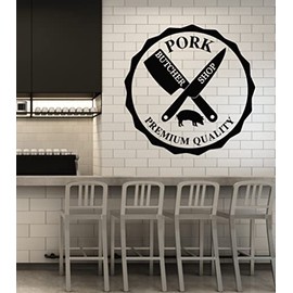 Vinyl Wall Decal Butcher Shop Kitchen Pork Knives Premium Quality Stickers Mural Large Decor (g7385) Black