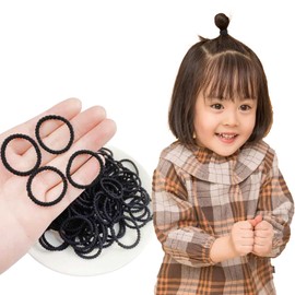 Children's Hair Rubber Set of 100 10.2 inches (3 cm), Hair Rubber Tangle Free, Hair Ornaments, Kids, Girls, Babies, Stylish, Thin, Hair Accessories, Large Capacity, Present, Cute (Knurled, Black)