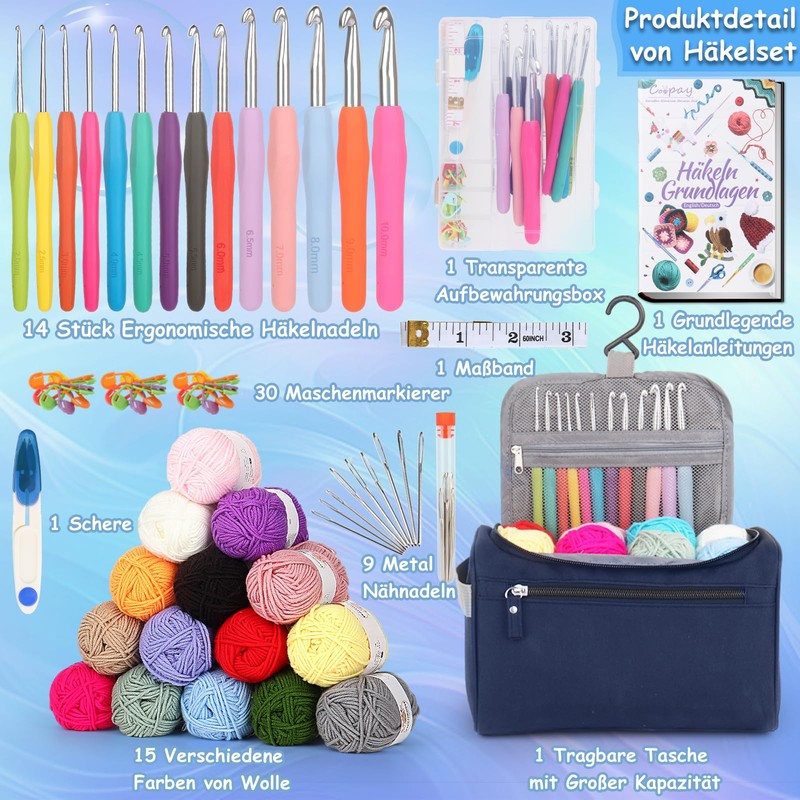 Coopay 73-Piece Crochet Set for Beginners, Portable Crochet Hook Set