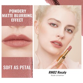 Oulac Matte Lipstick Velvet Lipstick- Long-Lasting, Smudge-Proof, Non-Transfer, Hydrating Formula with Rose Oil, Cruelty-Free RM02