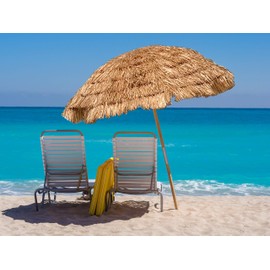 Backyard X-Scapes Tiki Thatch Umbrella Outdoor – Hula Beach Umbrellas for Patio Hawaiian Thatch Palapa Umbrella Outdoors 8 ft D, Tan (SU-8)