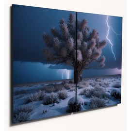 The Plum Penguin A4 Twin Set MDF Wall Art - Thunder Snow Pineapple Scene Printed on Wood Canvas Alternative 40 x 30cm