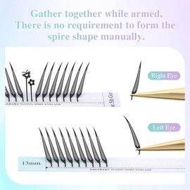 NAGARAKU Flying Spire Eyelash Extensions Air Series Comic Fox Style Manga Anime Individual Lashes Volume Soft Black Flat Root 240 Fans Spikes Eyelashes DIY Clusters Lash Salon -0.07 C Curl 11mm