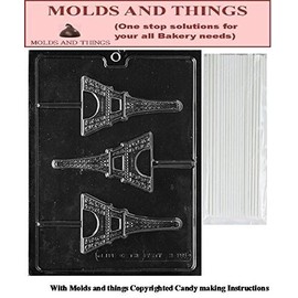 EIFFEL TOWER LOLLY CHOCOLATE CANDY mold with molding Instructions + 50 Lollipop Sticks