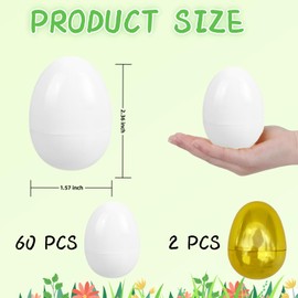 GCQJOQ Easter Eggs Plastic Fillable Easter Eggs Bulk for Easter Theme Party Favor, 60 White Eggs, 2 Gold Eggs