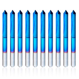 10pcs V-Groove CNC Router Bits, 60 Degree 0.1mm Engraving Bits, 1/8” Shank Nano Blue Coating Sharp Bits for Wood MDF Plastics Plywood Acrylic