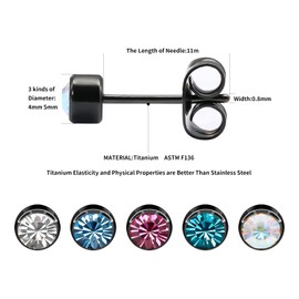 Artskin 3 Pairs/Set Women's Stud Earrings Titanium Girls' Earrings Hypoallergenic Crystal Men's 5mm Nickel Free Black Plated Earrings Studs Sensitive Ears Birthday Mothers' Day Gift