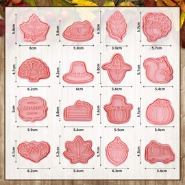16 Pieces Fall Thanksgiving Cookie Cutters with Plunger Stamps Set Fall Biscuit Mold Maple Leaf Turkey Pumpkin 3D Cookie Stamper Plastic DIY Cookie Tools for Thanksgiving Day Baking Fondant Supplies