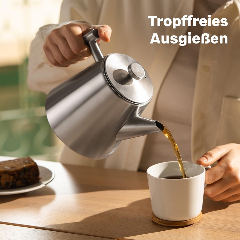 SILBERTHAL Stainless Steel Teapot with Strainer Insert (1L) Silver -