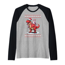 Christmas Owl T-Rex Dinosaur Tyrannosaurus Rex Owls Raglan Baseball Tee