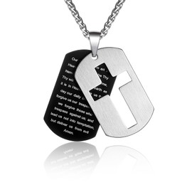 Rajputana Mens Cross Necklace Dog Tag Necklaces Men Boys Stainless Steel Dog Tag Cross Pendant Chain Lord's Prayer Christian Religious gifts son Boyfriend Jewelry（AMEN）
