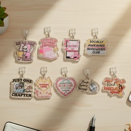 TAKEALOOKO Dust Plug Charms Type-C for Kindle - 9Pcs Funny Book Quote Theme USB-C Covers, ‘Just One More Chapter’ Reading Acrylic Pendants, Bookish Aesthetic Accessories for E-Readers