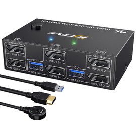 8K Displayport KVM Switch 2 Monitors 2 Computers 8K@30Hz 4K@144Hz, MLEEDA Dual Monitor KVM Switch for 2 Computers Share 2 Monitors and 4 USB 3.0 Device,Wired Remote and 4 Cables Included