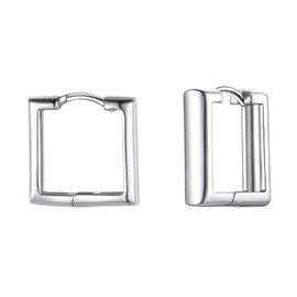 FindChic Small Square Hoop Earrings for Women Platinum Plated Hypoallergenic Studs with Silver Post Lightweight Cartilage Huggie Hoops for Girls