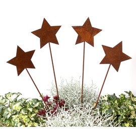 LB H&F Lilienburg Set of 4 Garden Stakes, Rust Stars, Winter Decoration, Christmas Decoration, Christmas Decoration, Metal Star (Set of 4 Stars)