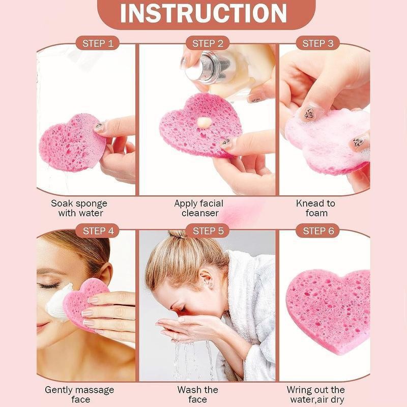 Heart Shaped Facial Sponge, Compressed Face Wash Pad, Exfoliating Facial