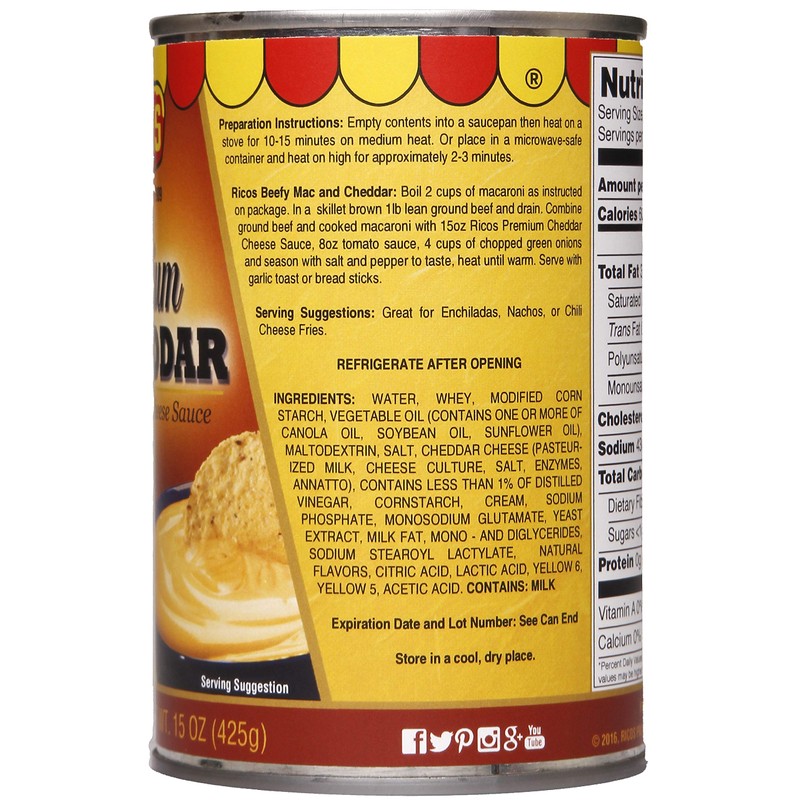 Ricos Premium Cheddar Cheese Sauce (Case - 12 pack, 15oz