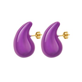 Chunky Hoop Earrings for Women Lightweight Stainless Steel Post Teardrop Earrings for Women Purple Earrings Dupes