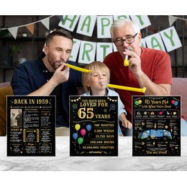 65 Birthday Gifts for Men Women - Happy 65th Birthday Decorations Men - 65th Birthday Party Supplies - Birthday Gift Ideas for 65 Year Old Anniversary Dad or Mom - Back in 1959 Poster [Set of 3]