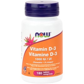 NOW Chewable Vitamin D3 1000IU, 180 Chewables, Natural Fruit Flavour