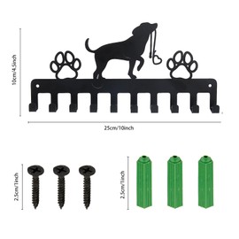 SUPERDANT Dog Metal Key Holder Wall Dog Leash Holder 10 Hooks Black Iron Wall Mounted Hooks Animal Paws Decorative Hook Organizer Rack for Bag Key Hanging Decoration Dog Lovers Gifts