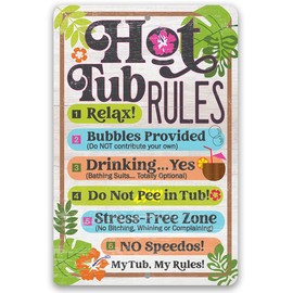 Hot Tub Accessories for Adults - Hot Tub Rules - Metal Sign - Indoor/Outdoor Hot Tub Signs - Funny Signs, Outdoor Patio Decor, Backyard Decor Signs for Hot Tub Area
