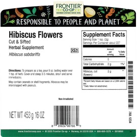 Frontier Co-op Hibiscus Flowers, Cut & Sifted, Kosher | 1 lb. Bulk Bag | Hibiscus sabdariffa L.