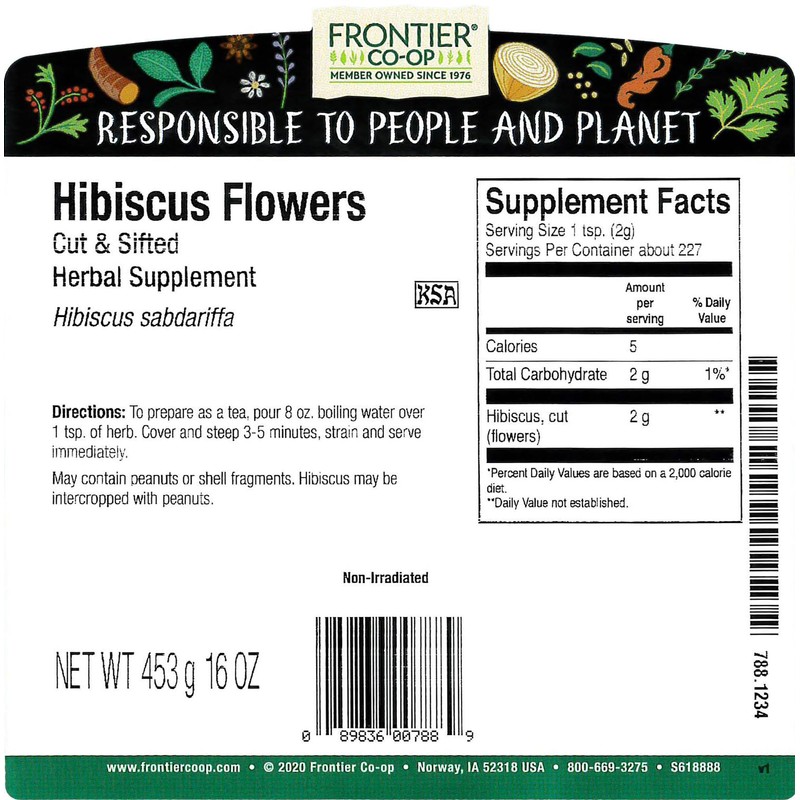 Frontier Co-op Hibiscus Flowers, Cut & Sifted, Kosher | 1