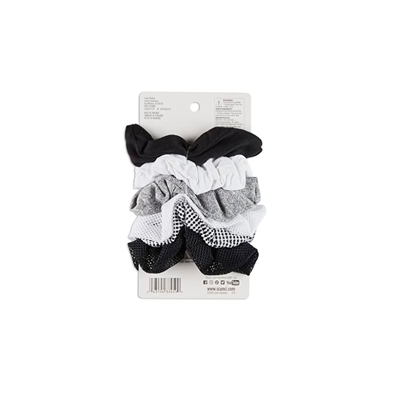 scunci, 6 pcs scrunchies, Black, Gray, White, 33459