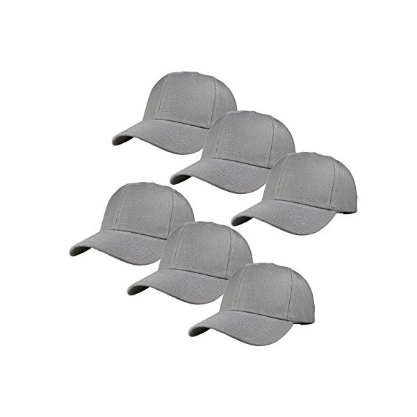 Gelante Plain Blank Baseball Caps Adjustable Back Strap Wholesale Lot 6 Pack - 001-Light Gray-6Pcs