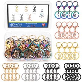 Glarks 28pcs 7 Colors Metal Lobster Claw Clasps with Chains and Key Rings Kit, 32mm Lanyard Snap Keychain Hook, Lobster Clasp Trigger Clips, Lobster Clasp Hook for DIY Bag, Key Rings and Craft Making