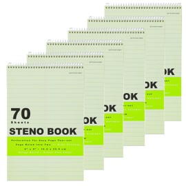 Enday Steno Pads Spiral 6x9 inches (6 Pack) - Green Tint Steno Pad, Gregg Rule, Green Tint Paper, Top Bound Spiral Steno Book, 70 Sheets Lined Steno Notebook for Office & School