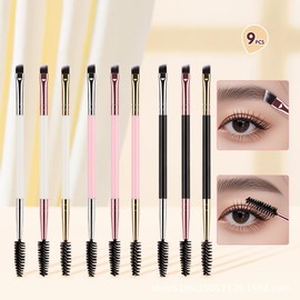 9-Pack Duo Eyebrow & Eyelash Brush Set - 9 Colour-Coded Spoolie and Angled Brow Brushes for Pro Makeup | Eyelash Brush for Shaping, Blending & Grooming
