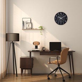 XNM Black Wall Clock for Living Room Round Glass Chemical Clock Battery Operated 14 Inch Analog Large Clocks for Walls
