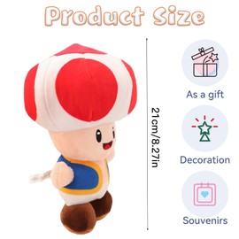 Ainvliya Toad Plush Toy Super Bro Plush Mushroom Red Soft Toys 21 cm, Cartoon Stuffed Doll for Babies, Cute Stuffed Animal Cuddly Toy Birthday Gift for Boys and Girls