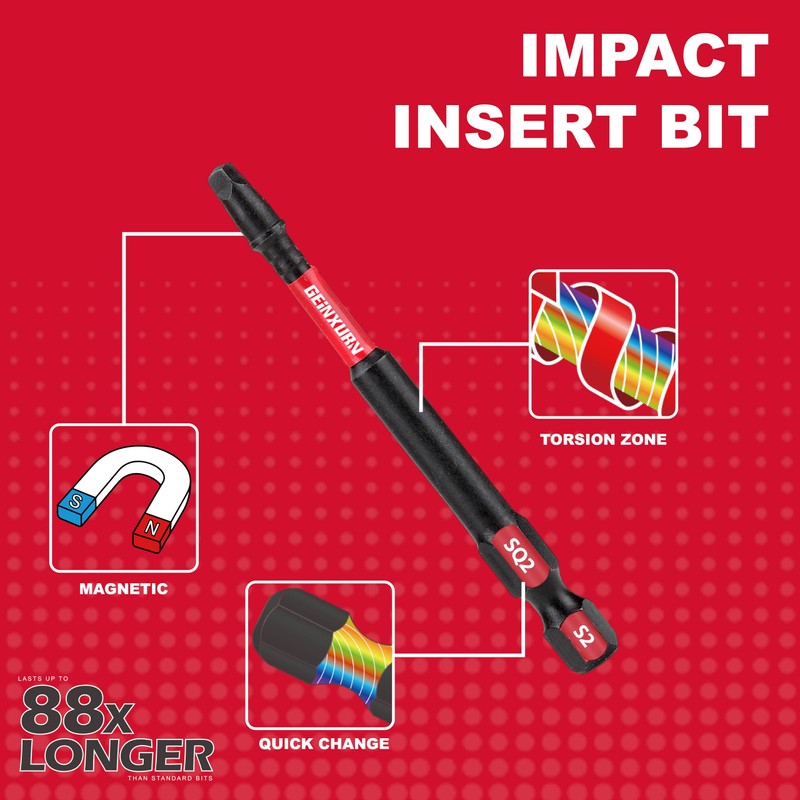 GEINXURN Impact Tough 3Inches #2 Square Insert Driver Bits,15Pack Magnetic