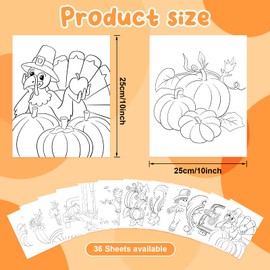 36PCS 8x10 Inches Fall Coloring Pages for Kids, Bulk Color Your Own Thanksgiving Paper Crafts Party Favors, Small Coloring Sheets Thanksgiving Day Gifts