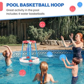 Pool Basketball Hoop, Floating Pool Toy with 4 Balls and Pump, Outdoor Toys for Swimming Pool Basketball Games, Water Summer Toy for Kids Adults Family Party