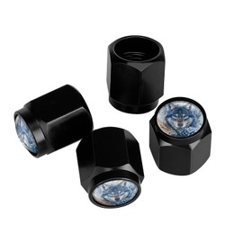 Buyidec Blue Eyes Wolf Tire Valve Stem Caps Aluminum Black Stem Tire Valve Caps Universal Stem Covers for Cars SUVs Trucks Bikes Motorcycles Bicycles (4 Pack)