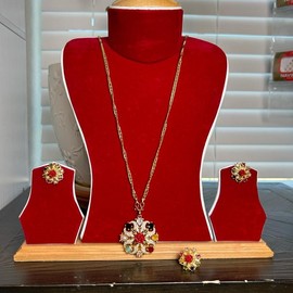 Navratna Locket with Earring and Adjustable Ring Set - Fashion Accessory jewelry - Design: Design 1