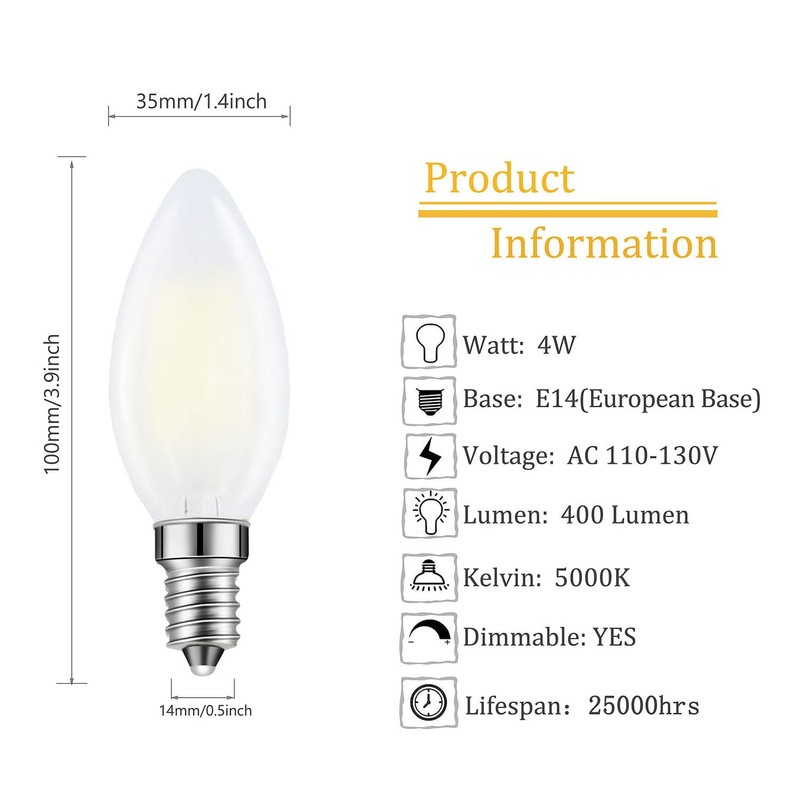 Lamsky E14 LED Bulb European Base 4W LED Chandelier Light