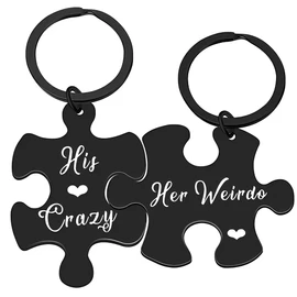 Couple Puzzle Keychain for Husband Wife His Crazy Her Weido Keyring for Boyfriend Girlfriend Matching Keychains for Couples Anniversary Christmas Presents for Him and Her