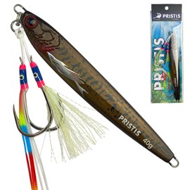 Pristis 1.4 oz Saltwater Fishing Jigs, Speed Pitch Metal Spoon, Fast Long Casting Vertical Jigging Lure, Deep Sea Sinking Lead Blade Bait, Fish Gear with Hooks for Bass Tuna Pike Walleye (Olive Brown)