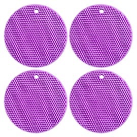 Silicone Hot Pads for Kitchen, 7-Inch Round Trivet Mats, Non-Slip, 464°F Heat Resistant & Dishwasher Safe,Set of 4(Purple)