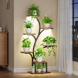 BACEKOLL Plant Stand Indoor with Grow Lights, 7 Tiered Indoor Plant Shelf, 49" Corner Plant Stands for Indoor Plants, Metal Plant Flower Display Shelves, Tree-Shaped Plant Rack for Home, Patio, Black