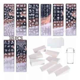 Dolores Juego Plantillas Estampado Uñas Placa Sello Raspador Esponja